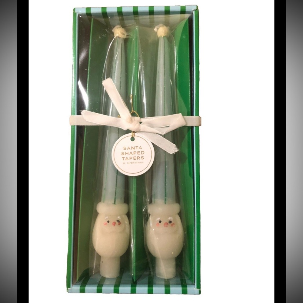 Anthropologie Santa Shaped Tapers Christmas Candles Green White NIB $36 MSRP